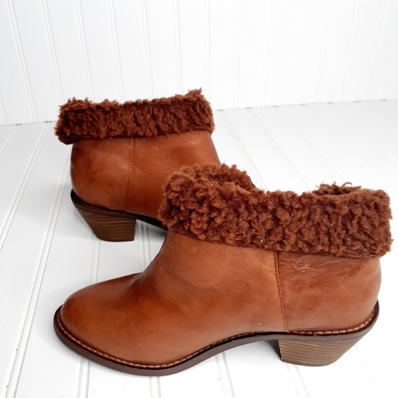 NEW Kelsi Dagger Brooklyn Women's  Brown Leather Faux Fur Ankle Bootie C477 - Picture 5 of 11